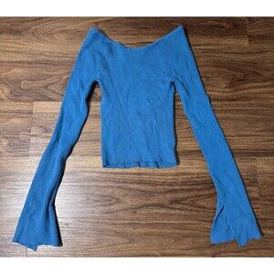 Abercrombie & Fitch V Neck Sweater Bell Sleeves Ribbed Cropped Womens Sz XS Blue